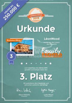 LeonWood wurde von den Lesern des Magazins Family Home zum Leserhaus des Jahres 2015 gewählt und belegte dabei den 3. Platz.