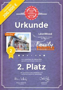 LeonWood wurde von den Lesern des Magazins Family Home zum Leserhaus des Jahres 2016 gewählt und belegte dabei den 2. Platz.