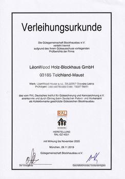 RAL Urkunde 2020 Herstellung Produktion LeonWood