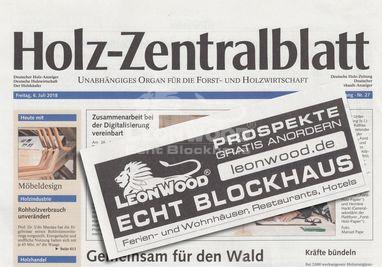 Blockhausbauer LéonWood mit wiederkehrender Anzeige im Holzzentralblatt