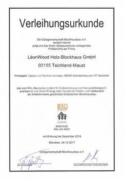 Verleihungsurkunde RAL Montage 2017