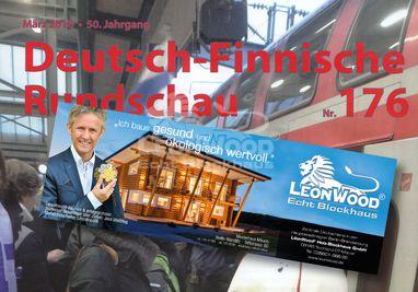 LéonWood wirbt mit Blockhaus Mikado in Zeitschrift der Deutsch-Finnischen Gesellschaft