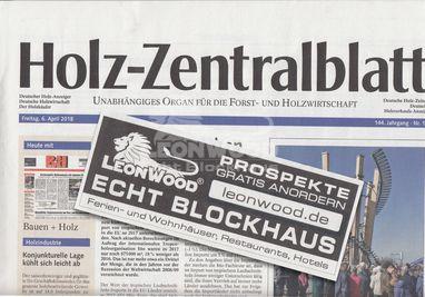 Blockhaushersteller LéonWood wirbt in Holzzentralblatt