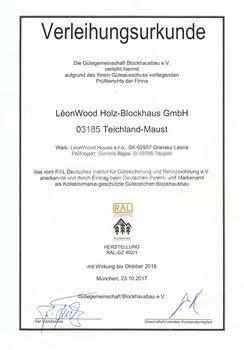 Verleihungsurkunde RAL Gütesiegel Herstellung