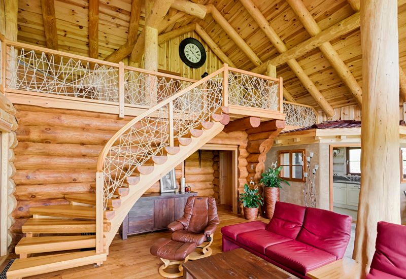 Naturstammhaus Yukon Palace_Koenigsklasse_04_Naturstamm-Holzbalkendecke